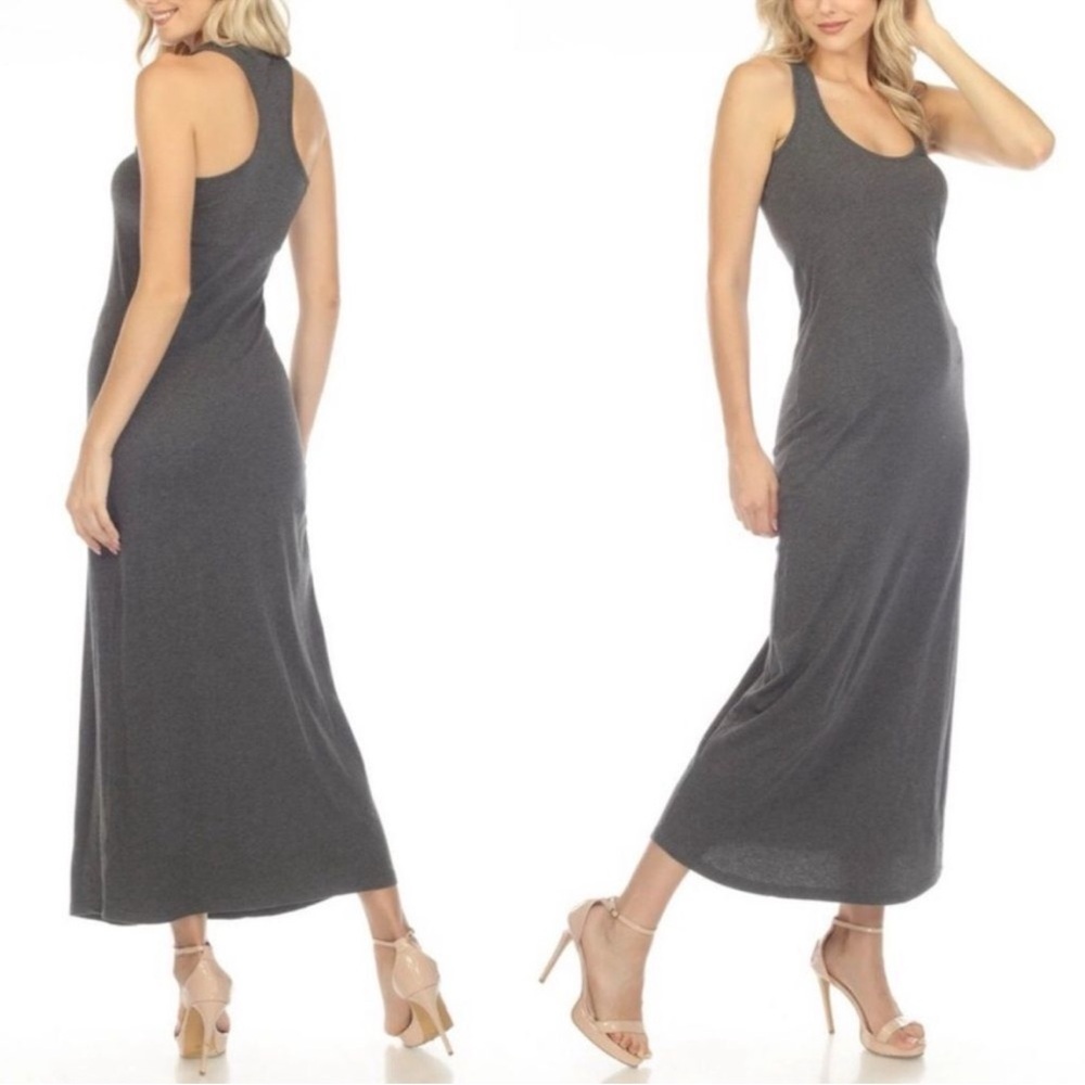 Johnny Was Calme Racerback Jersey Knit Maxi Dress in Heather Gray